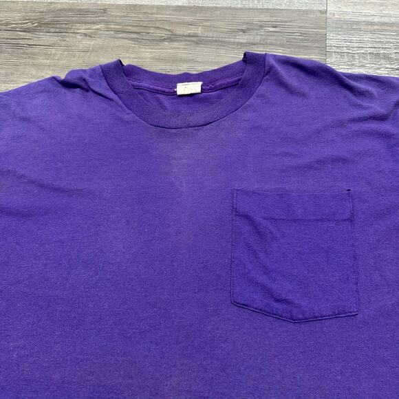 Vintage 80s Fruit of the Loom Golden Blend Purple Mens 2XL Blank Pocket Tee - Picture 3 of 8